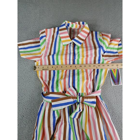 Target Pride Rainbow Dress Womens Size XS Shirt Button Up Belted Maxi Stripe NWT - Picture 6 of 8